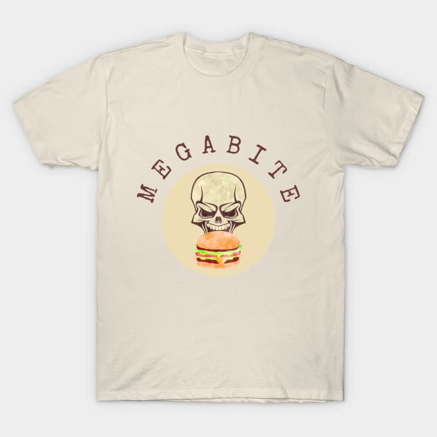 Megabyte Pun - Food Pun - Skull Eating a Burger T-Shirt by Yas R